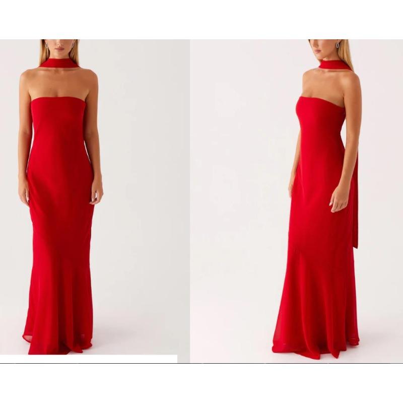 Europe, America, Amazon Spring and Summer New Temperament Socialite Satin Backless Tube Top Digital Printing Dress