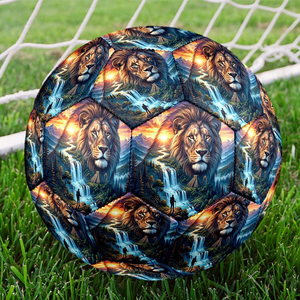 1pc Lions Majesty Theme Soccer Ball Football, Size 5, Lightweight PVC, Durable Outdoor Training Soccer Ball, Gift M61411