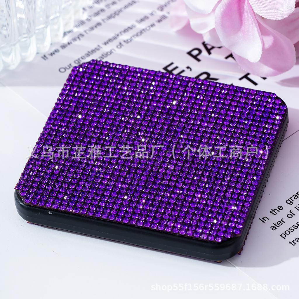 Modischer Tragbarer Kosmetikspiegel mit Strasssteinen, Kosmetikspiegel, Geschenk + Körper Flip Quadratischer Spiegel Handheld Doppelseitig Faltbar