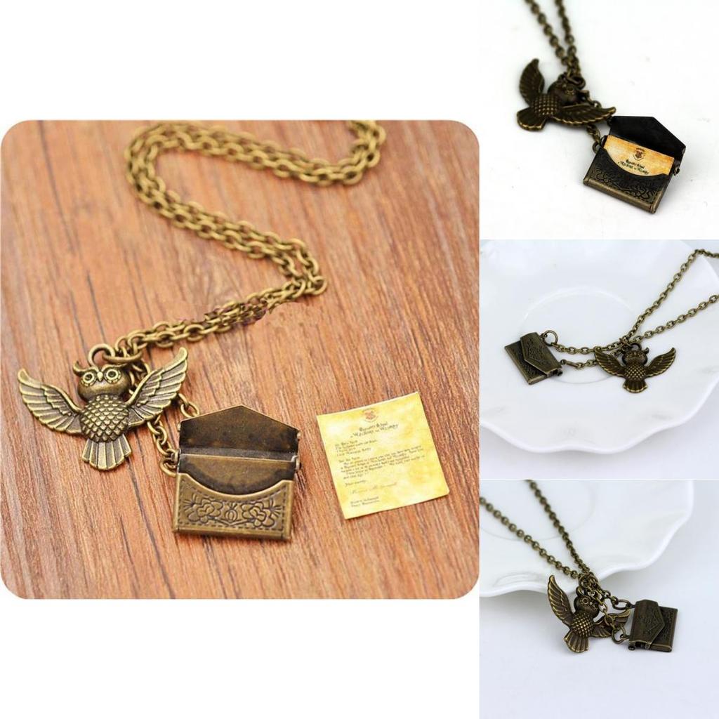 Harry Potter Vintage Kupfer Eule mit Zulassungsbrief Anhänger Medaillon Halskette für Gothic-Mode-Fans
