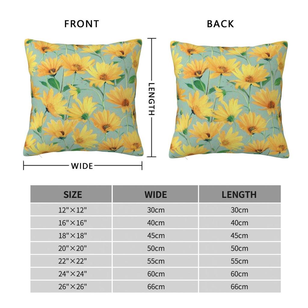 Golden Yellow Daisies Sage Green Pillowcase Polyester Linen Velvet Creative Zip Decorative Throw Pillow Case Sofa Cushion Cover