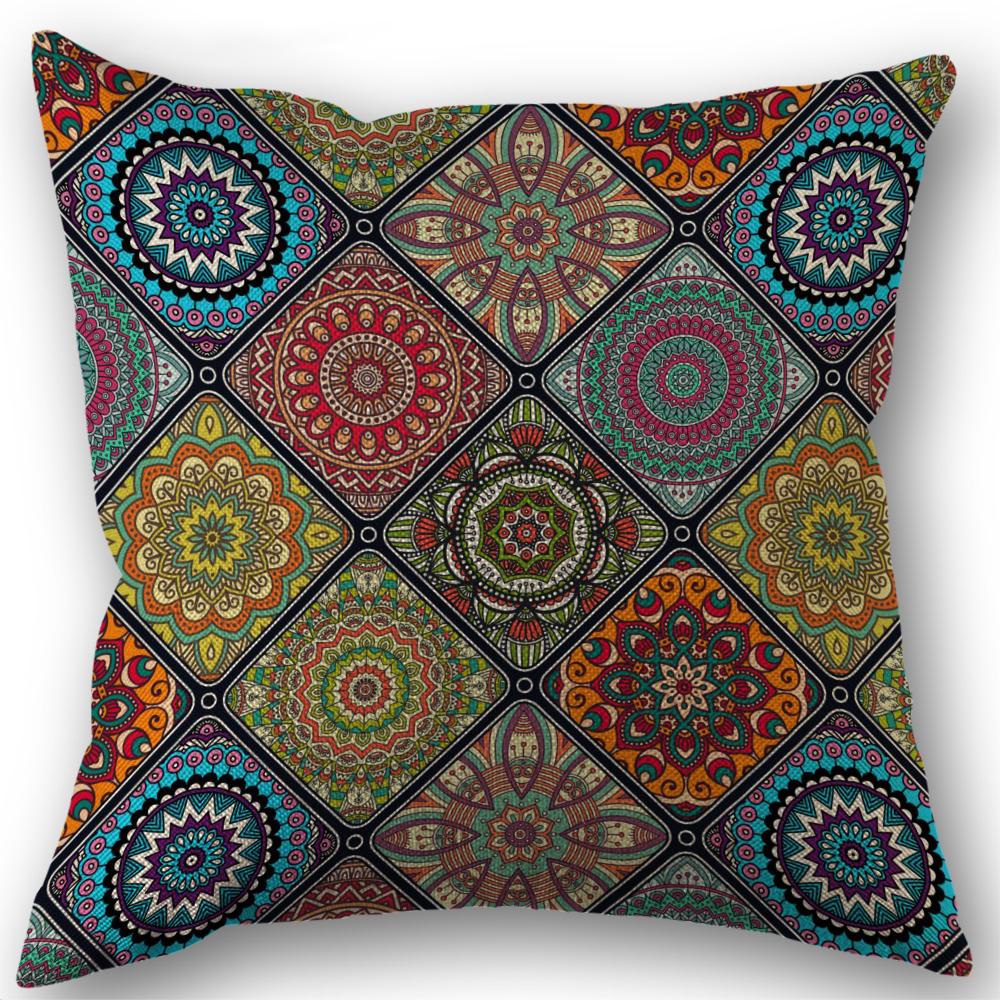 Bohemian Cushion Cover Linen Cushion Case Mexican Elements Throw Pillow Case 45X45Cm Home Decor Square Zipper Pillow Case