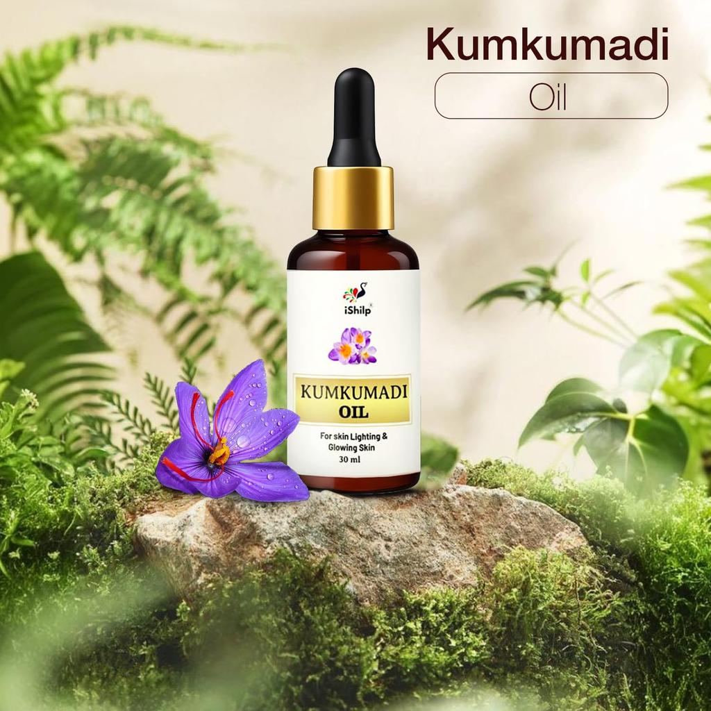 IShilp Kumkumadi Öl für das Gesicht 30ml, Angereichert mit Safran, Sandelholz, Majishtha und einer Mischung aus natürlichen Kräutern, Kumkumadi Gesichtsöl für strahlende Haut, Reduz