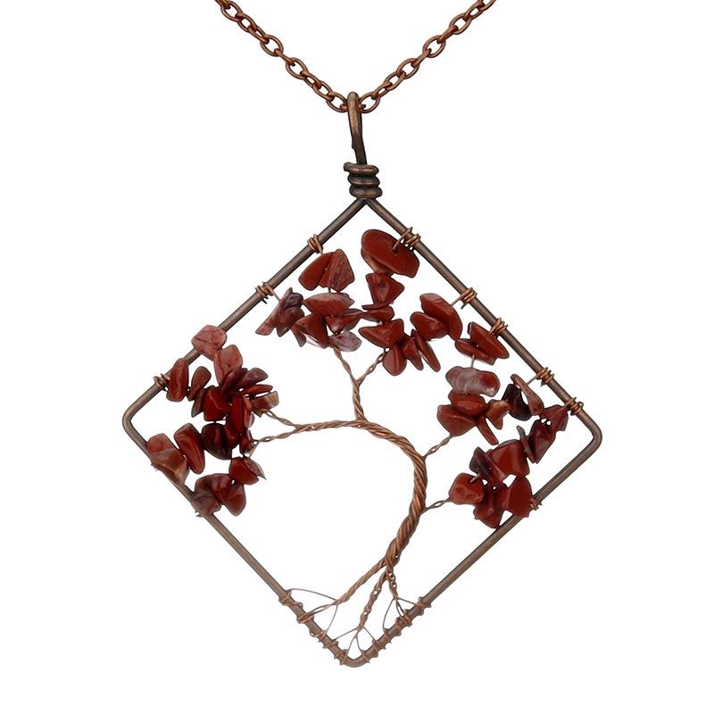 Handmade Vintage Tree of Life Necklace with Wire-Wrapped Natural Crushed Stone Crystal