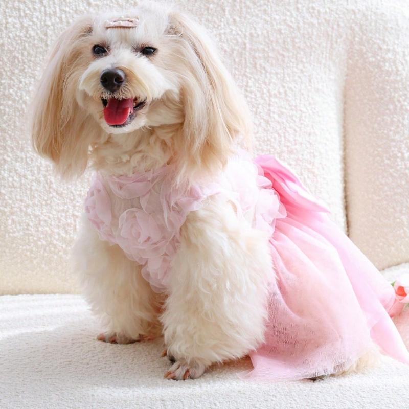 Rose Wedding Dress Pink Princess Tulle Puffy Skirt, Suitable for Weddings, Parties, Pets