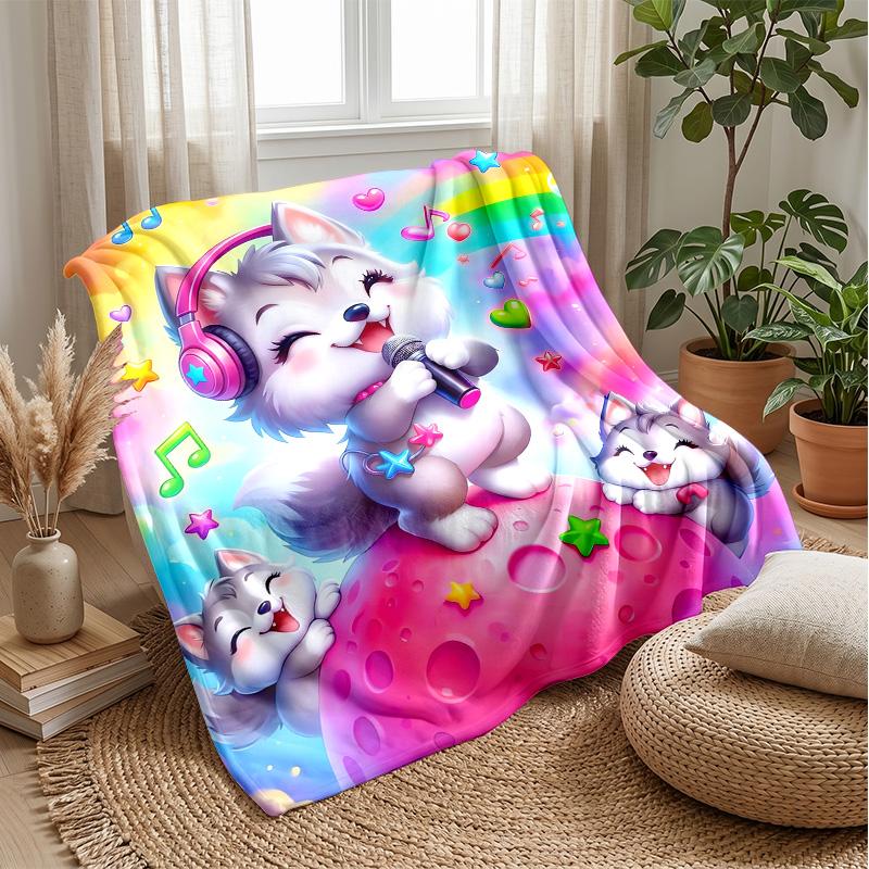 Cute Animal Group with Flowers blanket Personalized Name Flannel Blanket Soft Cozy Plush Throw for Sofa Bed Lightweight Home Decor