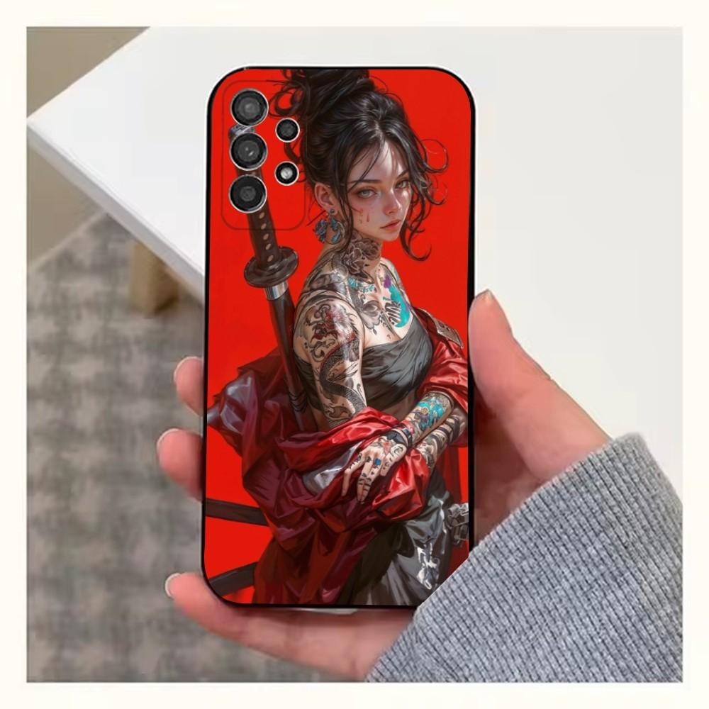 S-Samurai Warrior Geisha Phone Case For Samsung S25,S24,S23,S22,S20,S21,S10,Ultra,Plus,Lite,FE,Soft Silicone Black Cover
