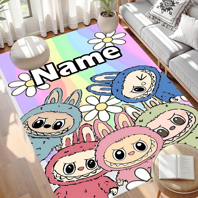 Custom Name Personalized Labubu Print Carpet, Versatile Home Decor Rug, for Playroom, Apartment, Balcony, Entryway, Hallway Gift