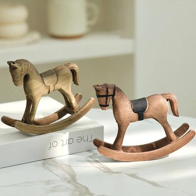 Nordic Retro Wooden Rocking Horse Ornament Balance Art Adornment Creative Hand Carved Animal Figurines Mall Horse Wooden Craft