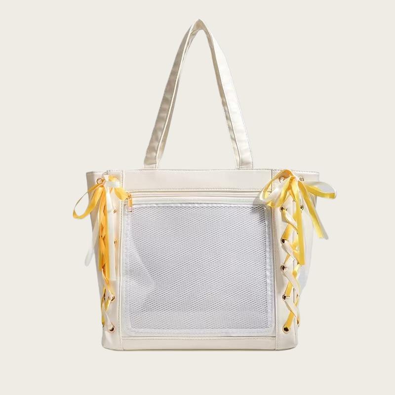 New Japanese Cute Sweet Ribbon Ita Bag Lolita Girls Transparent Handbags Fashion Large Capacity Tote Bag Aesthetic Shoulder Bags