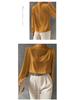 Solid Color Ruched Satin Pullover: Women's European and American Style Long-Sleeved Shirt