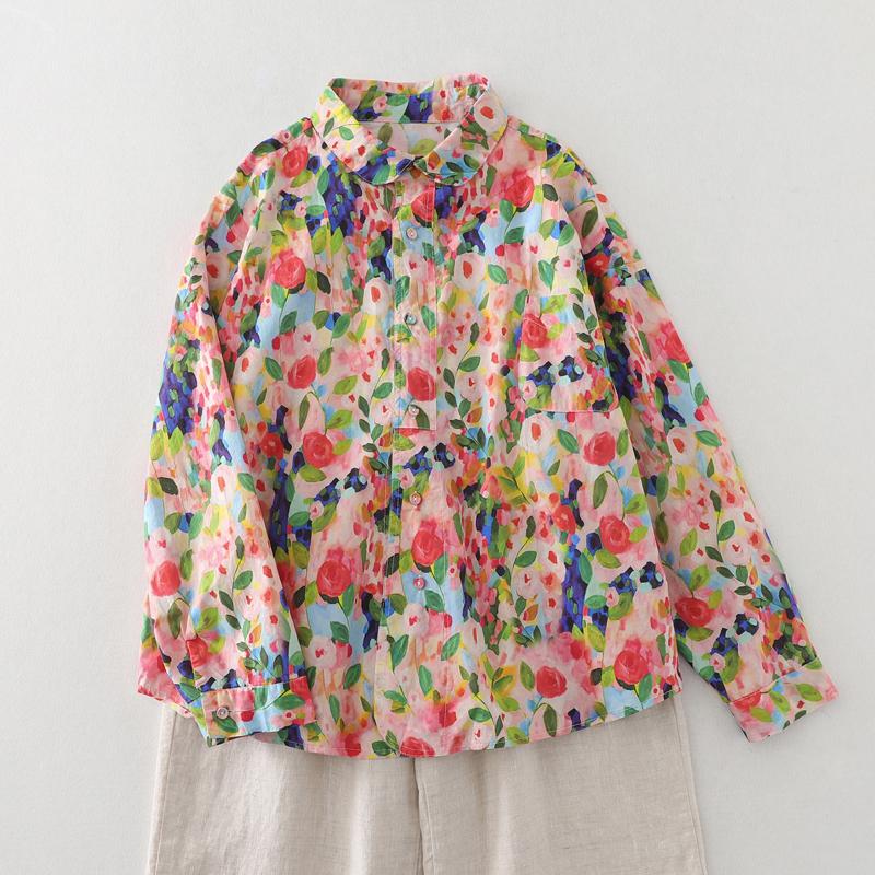 Dimanaf 2025 Women Spring New Shirt Blouse Long Sleeve Buttons Fashion Tops Tees Loose Floral Blouse
