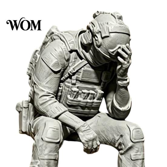Tactical Equipment Sculpture 3D Printed Soldier Figurine Ornament, Sitting Statue, Desk Accessory Funny Tired for Table Shelf Edge Decor Miniature