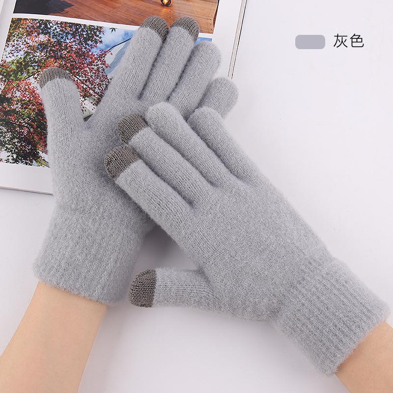 Treatment does not pick color, piled thickened gloves, women's winter knitted touch screen warm winter gloves