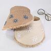 Summer Straw Hat With Daisy Print Wide Brim Sun Protection For Women Outdoor Casual
