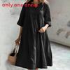 Casual A Line Dress With Pockets For Womens Autumn Style In Cotton Linen Fabric