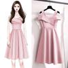 Women's Plus Size Cold Shoulder Cross Wrap A Line Midi Dress Solid Color High Waist Slim Fit Cocktail Party Swing Dress