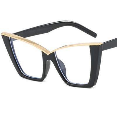 Modne Okulary Optyczne Damskie Okulary Korekcyjne Kocie Oko Duża Oprawka Ozdobne Półbezramkowe Design Ozdobne