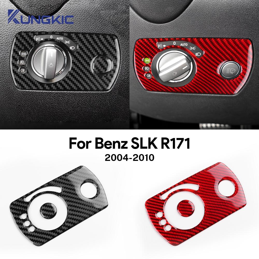 For Mercedes Benz SLK R1712004 2005 2006 2007 2008 2009 2010 Real Soft Carbon Fiber Car Headlight Switch Frame Trim Sticker