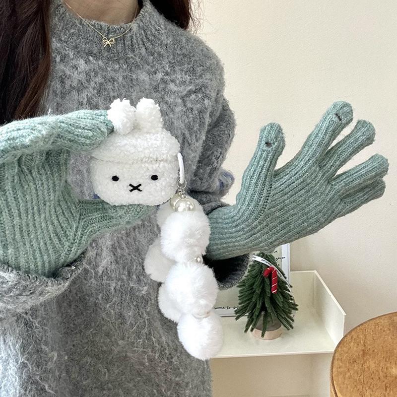 

Милый Теплый Зимний Плюшевый Защитный Чехол для Наушников с Белыми Кроличьими Ушками Для Airpods 4