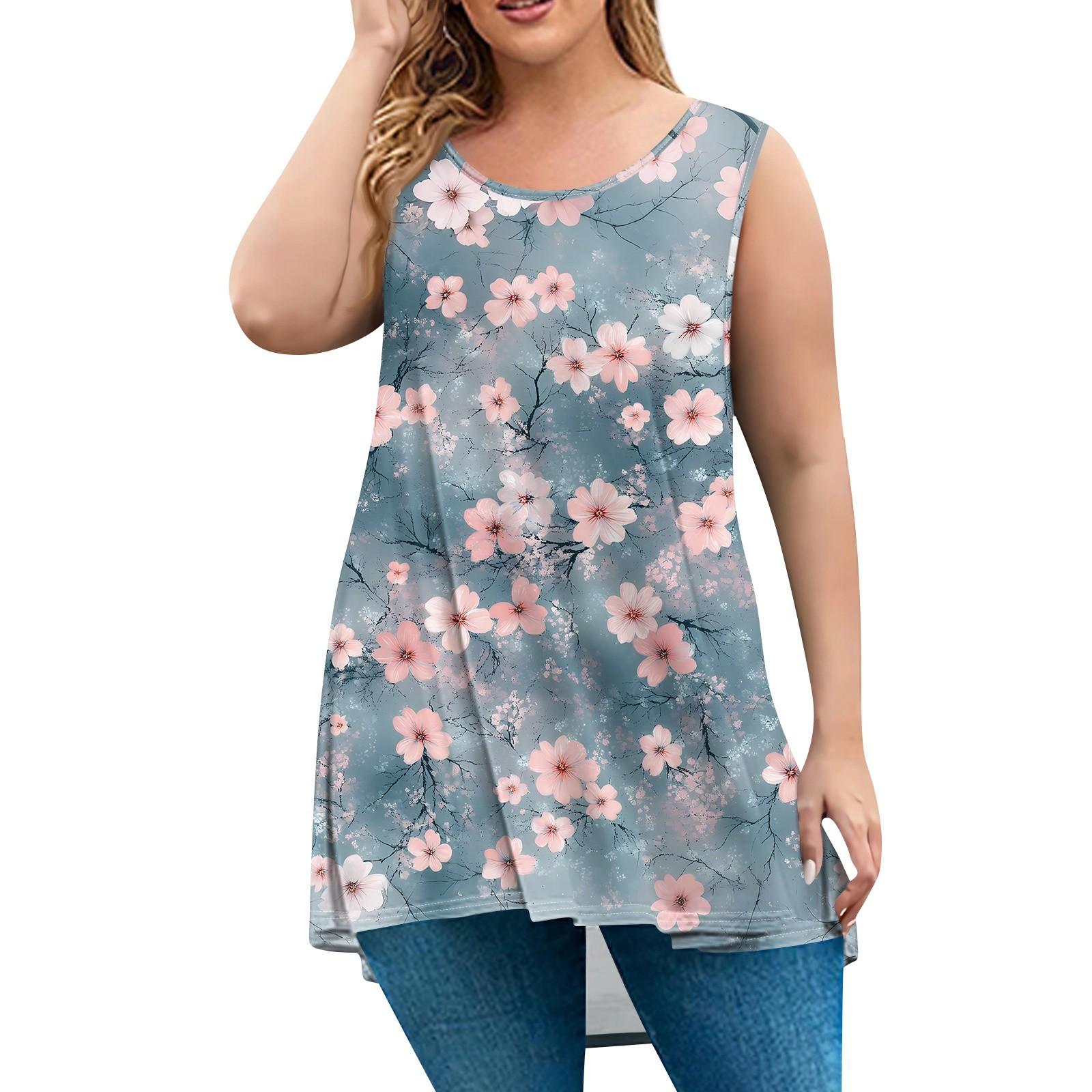 

Женская мода большого размера с круглым вырезом без рукавов повседневный свободный пуловер с принтом XXXXL розовый