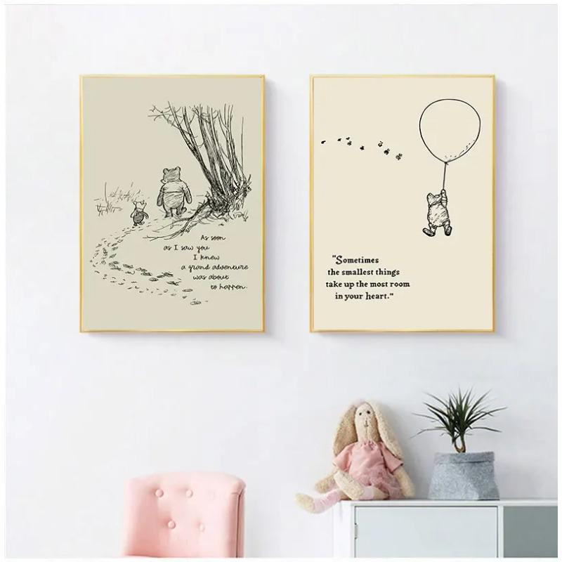 Bear cartoon simple family decorative painting  hight quality canvas painting Art Decor  No Frame