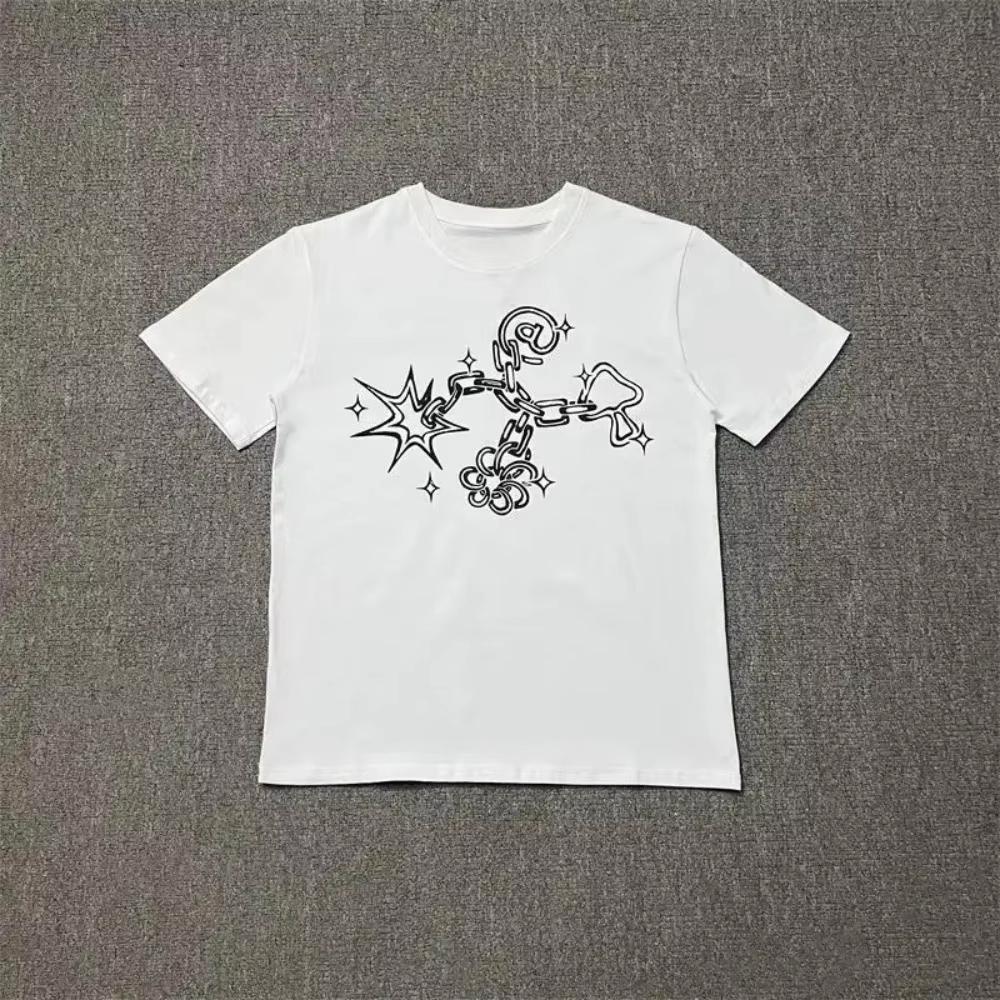 

Fun Printing Shortsleeved Summer New Pure Cotton Loose Men and Women Couple Crew Neck Tshirt S
