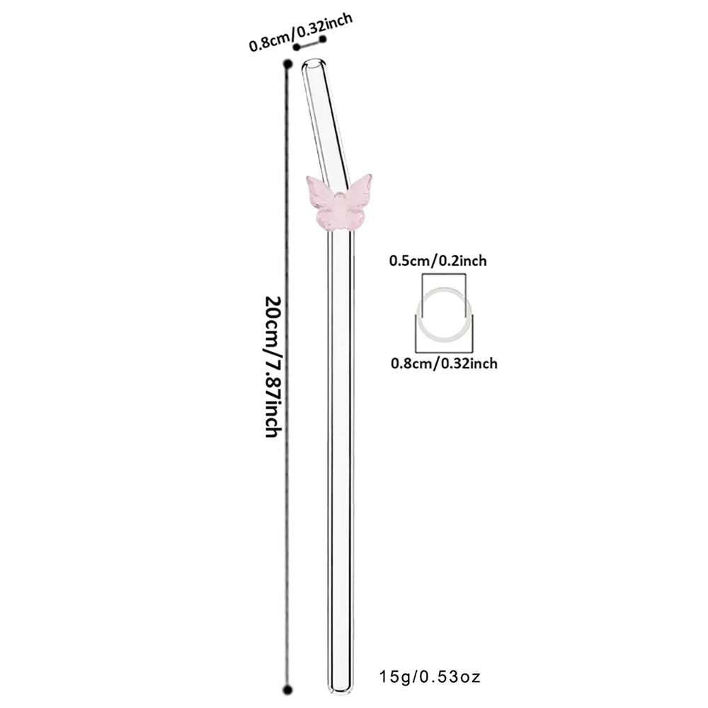 8 Stück Glasstrohhalme mit Schmetterlingsdesign und Bürste 200*8mm Wiederverwendbares Trinkhalm-Set Milchshakes Cocktail Kaffee-Strohhalme Haushalts-Bar-Zubehör