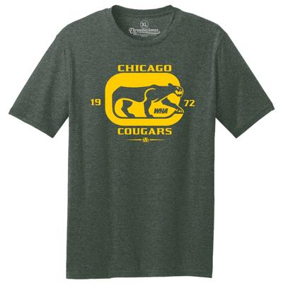 T-shirts pour hommes et femmes Chicago Cougars WHA 1972 Hockey T-shirt Tri-Mélange - Blackhawks