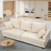 Large 3-Seater Sofa In Beige Corduroy, Scandinavian Sofa with 3 Cushions and 2 Pillows for Living Room, 220x76x84 Cm