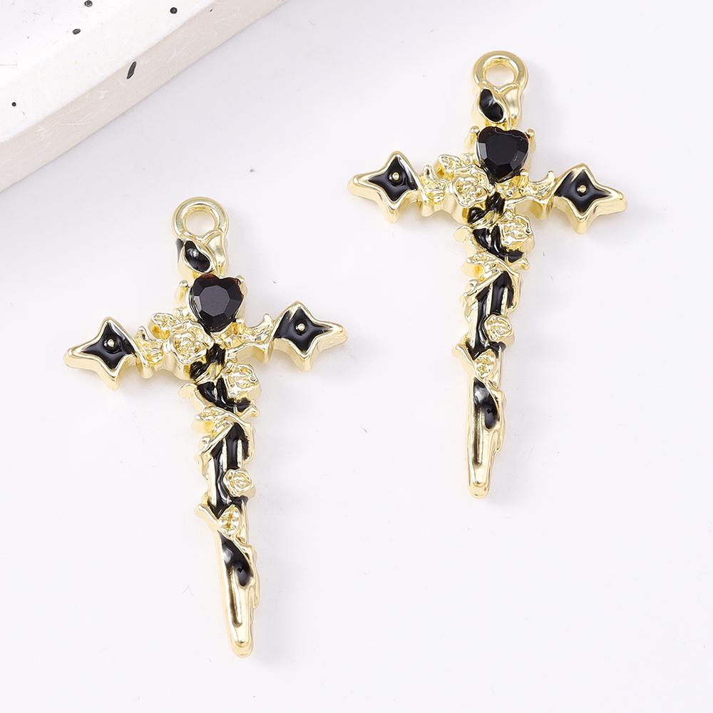 5pcs Gothic Cross Charms Zircon Love Heart Rose Pendant for Jewelry Making Necklace Earrings DIY Metal Punk Jewelry Accessories