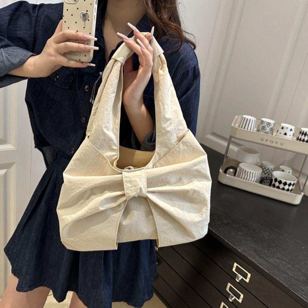 Large Capacity Bow Shoulder Bag Bowknot Handbag Vintage Canvas Vest Bag  Storage Bag