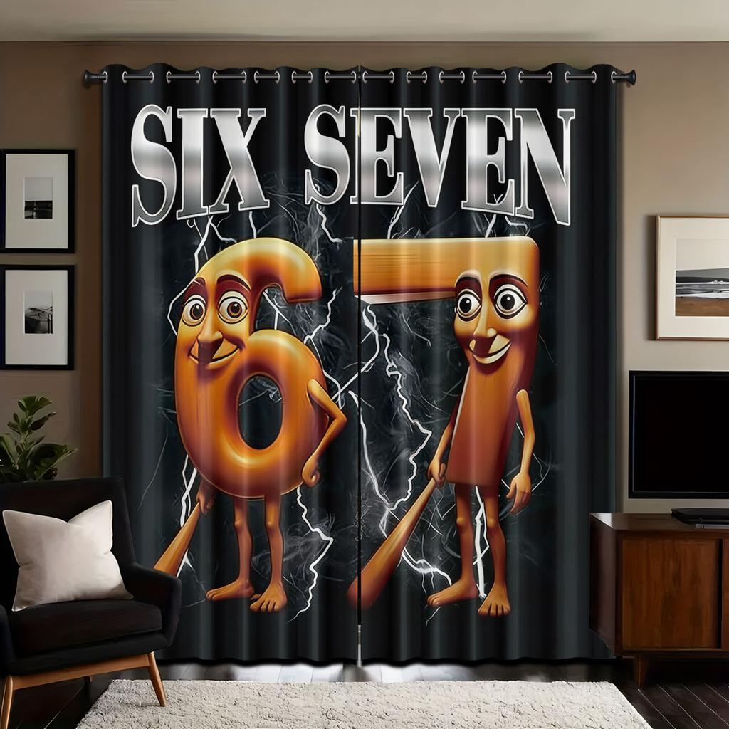 2pcs 67 Element Printed Perforated Blackout Curtains With Multiple Sizes Living Room Bedroom Home Decoration Easy To Install