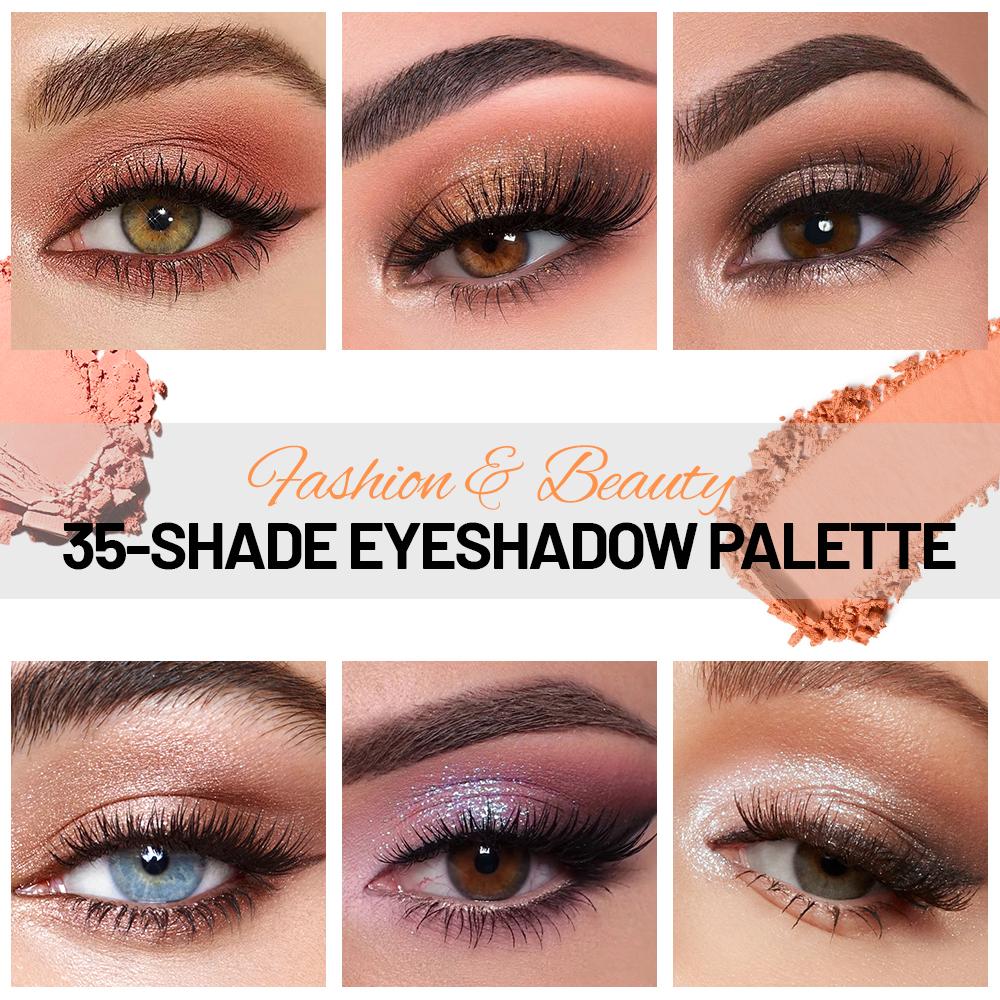 JULYSTAR 35 Colors Eyeshadow Palette - Matte Shimmer Glitter Nude Warm Earth Tones, High Pigmented Waterproof Flower Embossed Makeup Palette