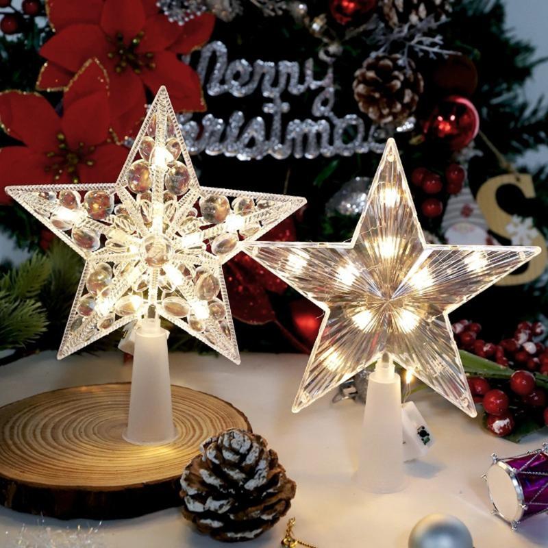 15 Cm Christmas Tree Top Decoration With Led Lights Five-pointed Star-shaped Colorful Shining Star Xmas Festival Home Decoration