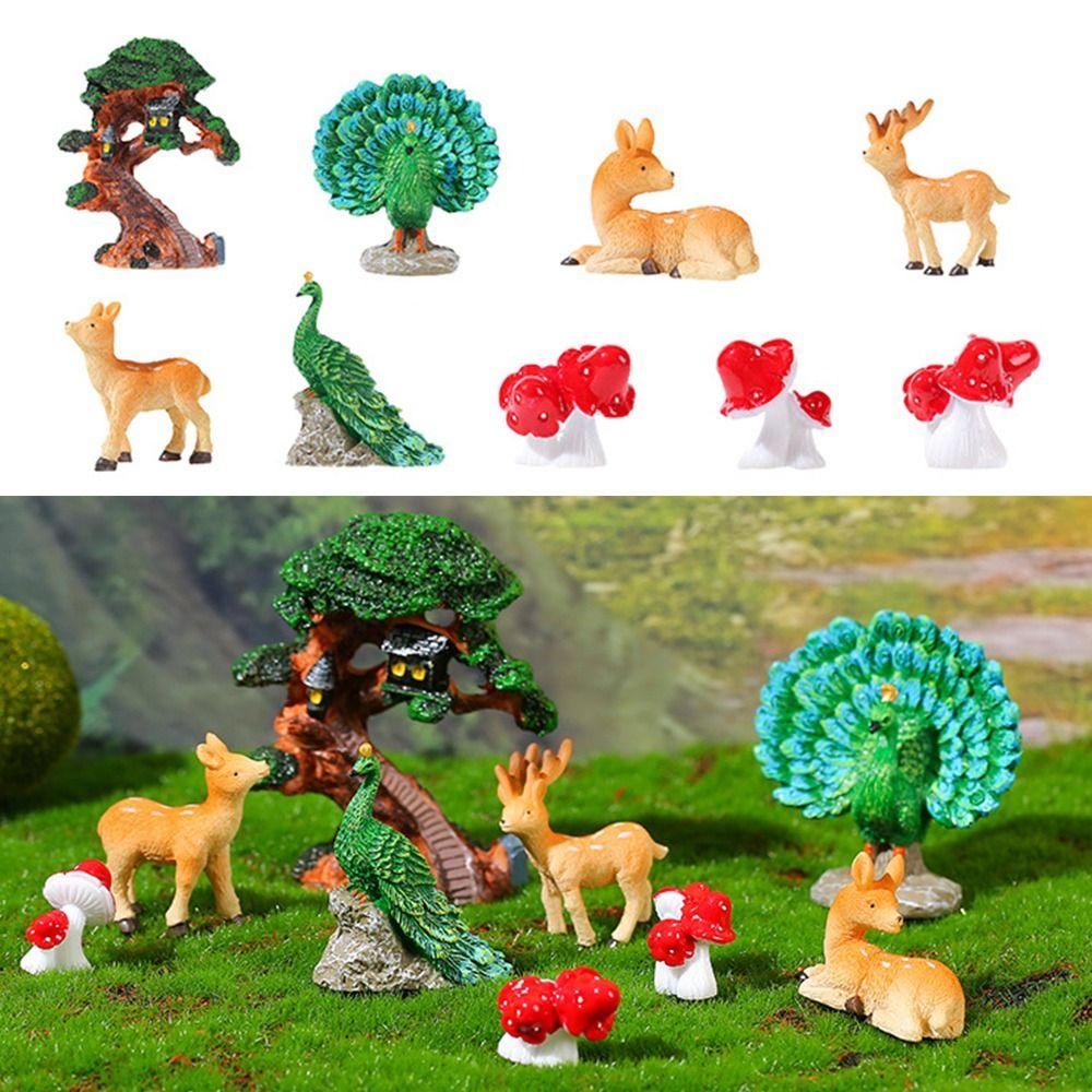 

Micro Landscape Miniatures Deer Figurine Resin Micro Tree House Toys Desktop Knickknacks Universal