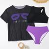 Women's Plus Size Swimsuit Outdoor Beach Bikini Set Printed Mesh Bikini Cover Up Three Piece Set For Women