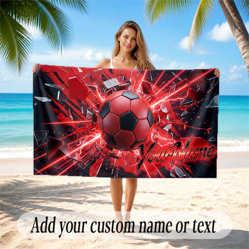 Soccer Theme Beach Towel Personalized Custom Name & Text Soft Quick Dry Beach Towel for Swimming Travel