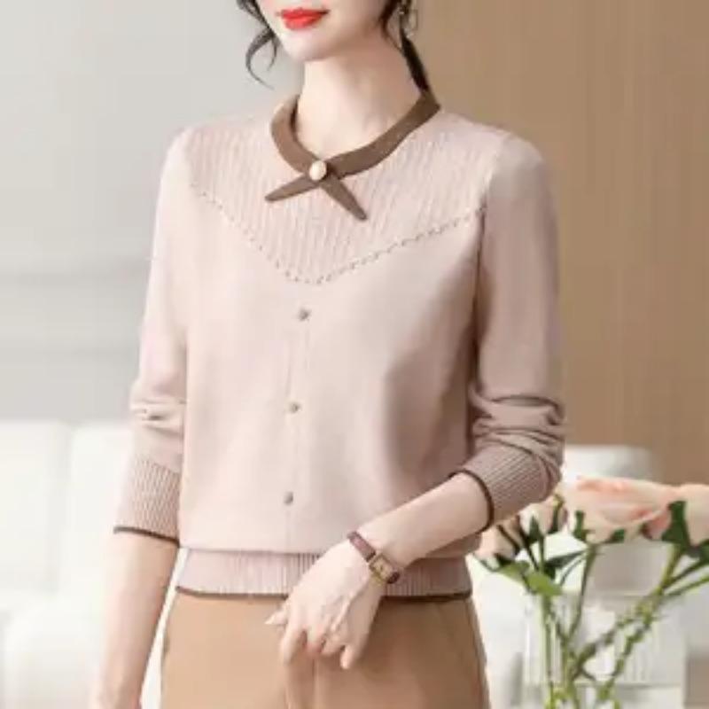 Maglione Base Splicing Autunnale Lavorato a Maglia Larga Girocollo Bottoni alla Moda Nuovo