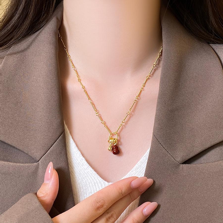 18k real gold electroplated red oil drip gourd pendant necklace temperament personalized collarbone chain necklace