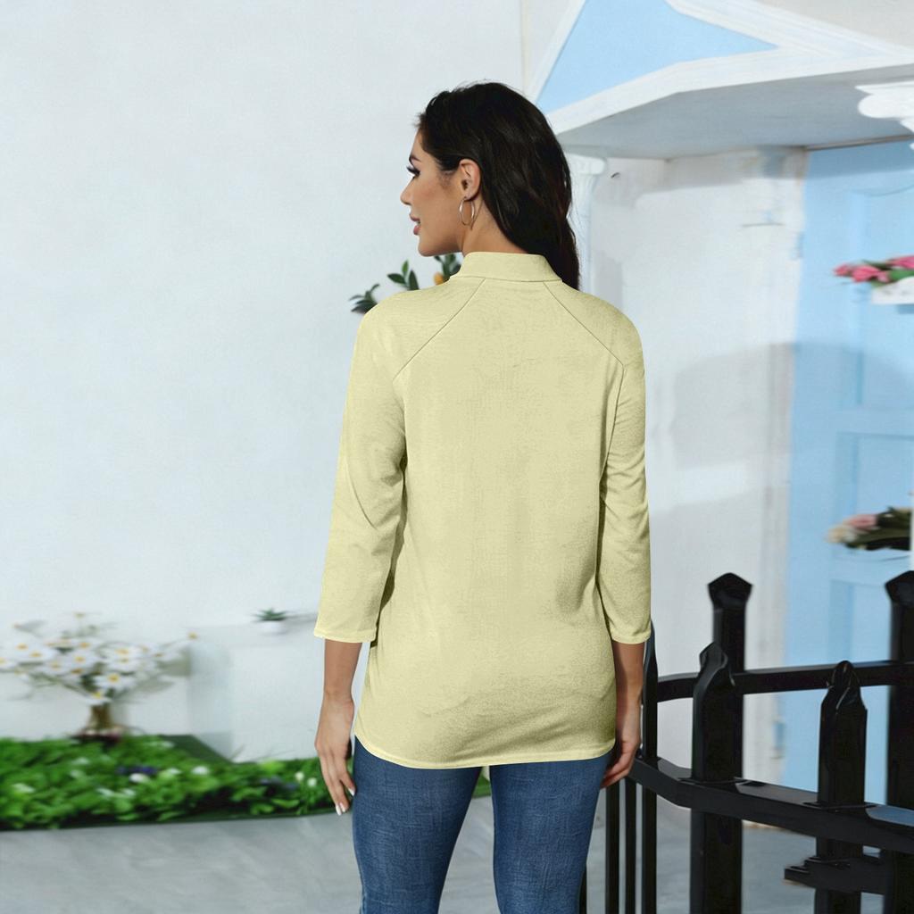 Women's Mock Neck, Zip,up, Color, 3/4 Sleeve Top