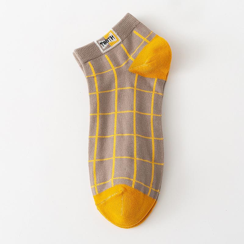

Мужские модные клетчатые хлопковые носки-лодочки — в студенческом стиле, короткие, с низким верхом для всех сезонов One Size хаки/жёлтый