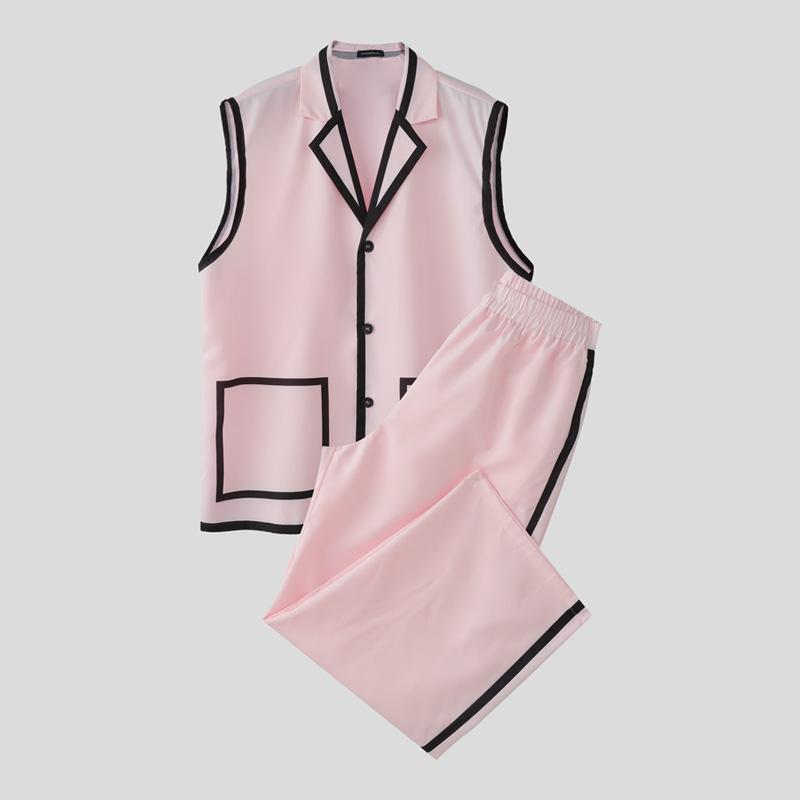 INCERUN 2PCS Men Sets Sleeveless Waistcoat and Long Straight Stitching Pants Outfits