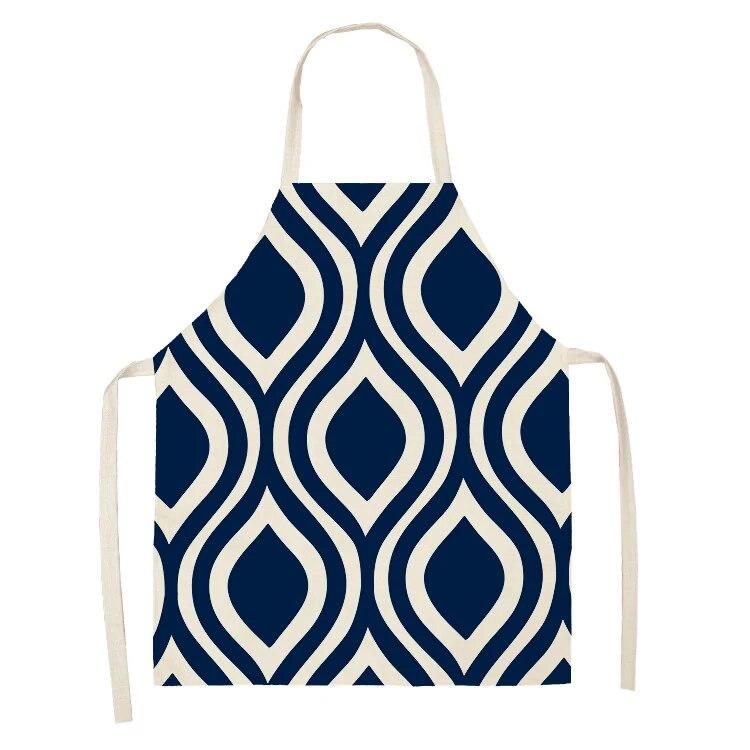 Kitchen Apron Navy Blue Geometric Pattern Kitchen Sleeveless Apron Linen Bib Home Cleaning Tools Cooking Apron Dinner Apron