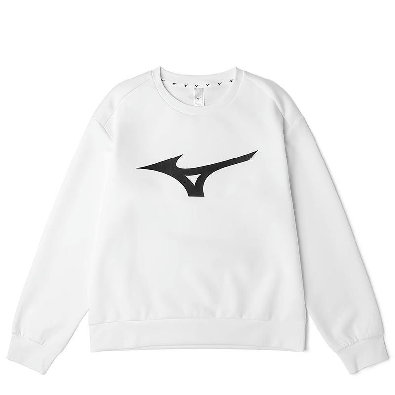 

Mizuno Logo Design Versatile Casual Round Neck Long Sleeve Sweatshirt Women sweatshirt White K2CC22A3 XL
