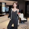 Spring Xiaoxiangfeng Premium Sense Celebrity Pajamas Women's Ice Silk Thin Simple Fashion Chest Pad Pajamas Women's Three-piece Set