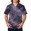 Men's Halloween Print Medical Scrub Top V Neck Tie Pocket Comfortable Fit Workwear for Healthcare Professionals Daily Use