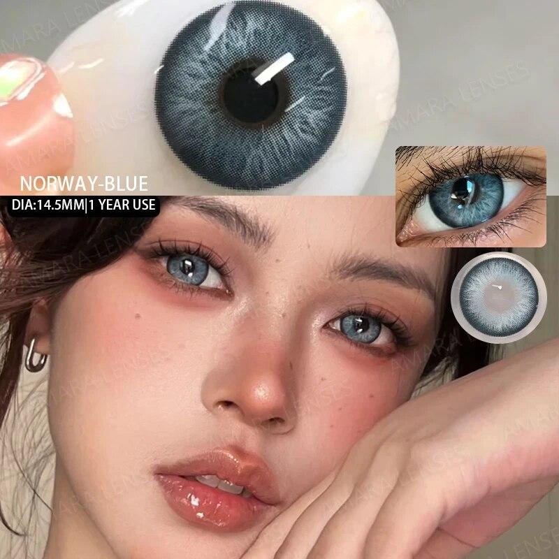 AMARA 1pair Colored Contact Lenses Natural Eye Lens Blue Eye Lenses Brown Lenses Gray Pupils Yearly Cosmetic Green Contacts