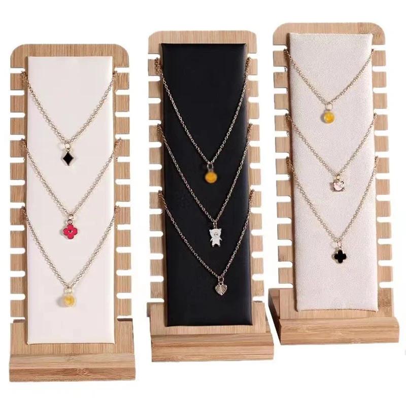 New Solid Bamboo Wood Jewelry Display Stand Necklace Showcase Holder Pendant Long Chain Handing Organizer Holder For Necklaces