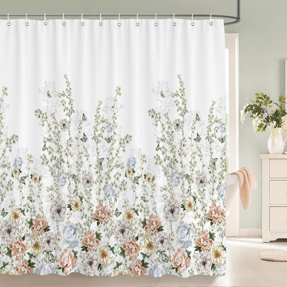 Green Plant Leaf Vines Flowers Shower Curtain Modern Nordic Minimalist Printed Polyster Home Decor Bathroom Curtain with Hooks